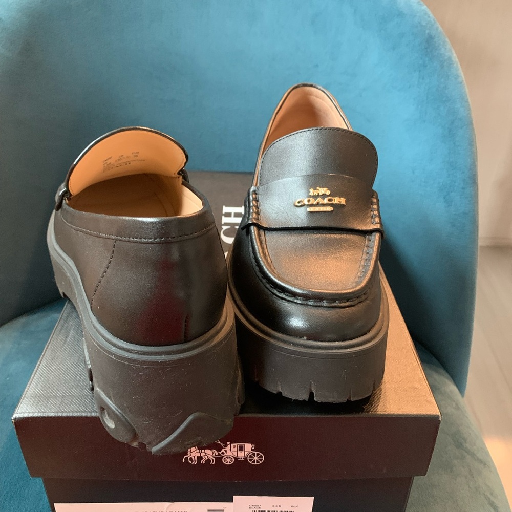 Coach Black Leather Women’s Slip-On Loafers, size 5,5. Was $400